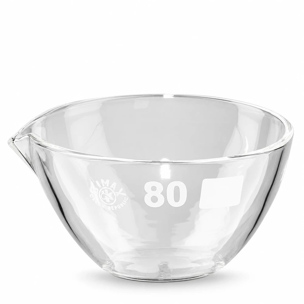 90ml Abdampfschale mit Ausguss Borosilikat ø80mm 90ml Abdampfschale Borosilikat mit Ausguss ø80mm für professionelle Laboranwendungen bei Pacadura