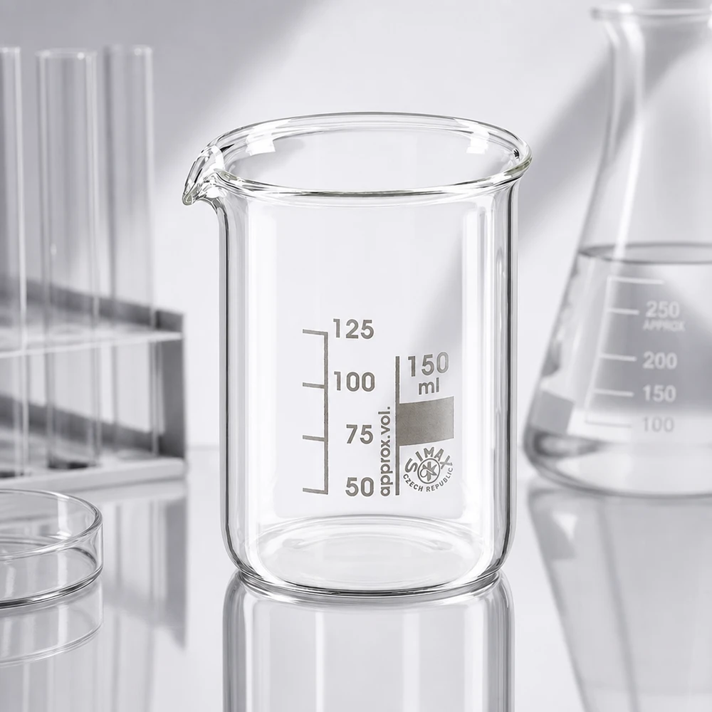 Becherglas 150ml Borosilikatglas, niedrige Form Becherglas 150ml Borosilikatglas niedrige Form für professionelle Laboranwendungen bei Pacadura.de