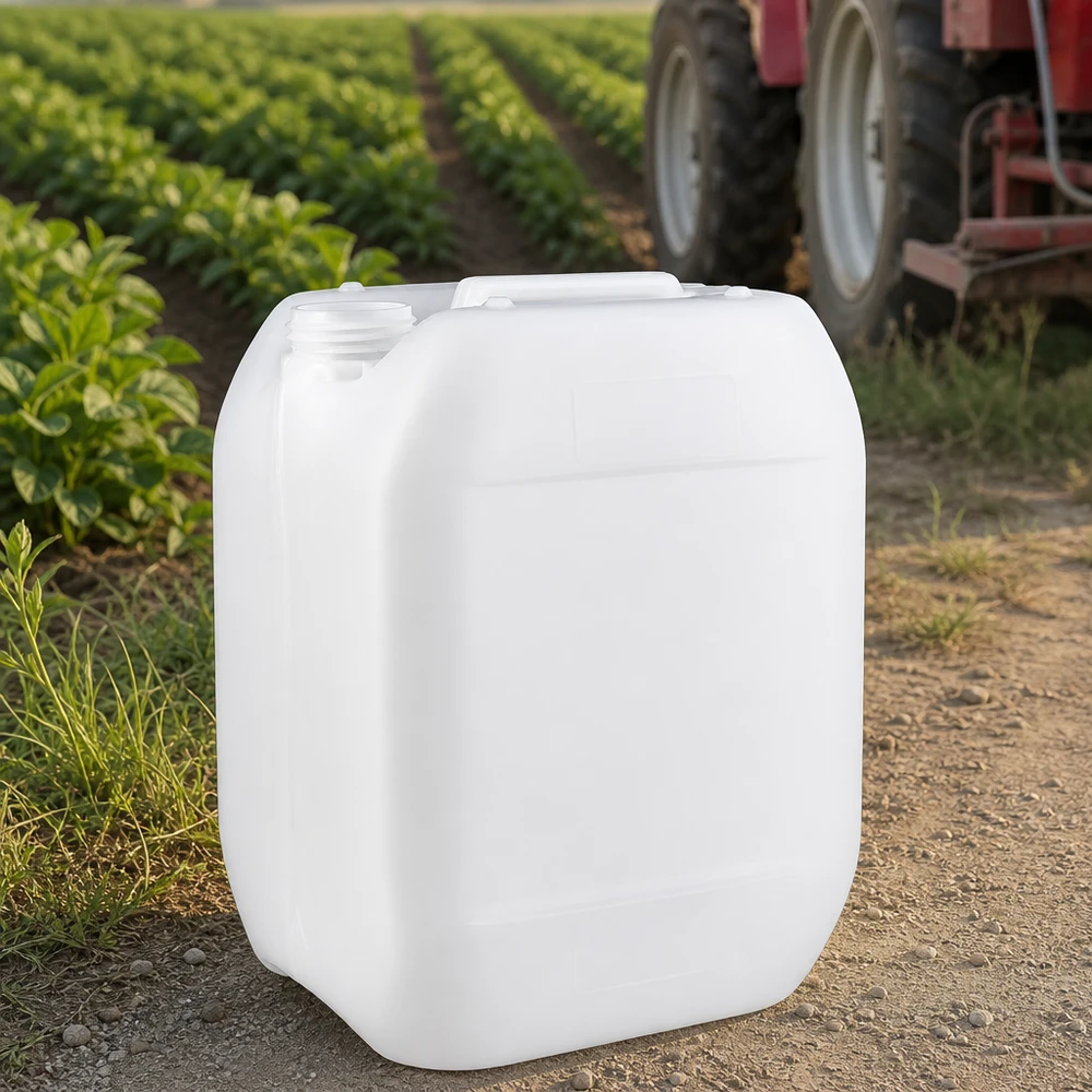 Weißer 10-Liter-Kunststoffkanister ohne Verschluss für gewerblichen Einsatz in der Landwirtschaft