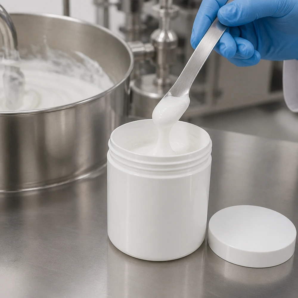 Salbenkruke 20g weiß mit weißem Schraubdeckel (Polypropylen) Salbenkruke 20g weiß PP-Kunststoff mit Schraubdeckel für pharmazeutische und kosmetische Abfüllung