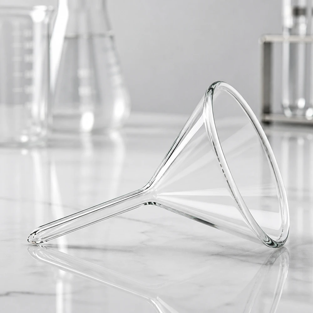 Trichter ø40mm Kalk-Soda, Winkel 60°, Kurzstil Glastrichter 40mm Durchmesser aus Kalk-Soda-Glas mit 60 Grad Winkel und Kurzstiel für professionelle Laboranwendungen