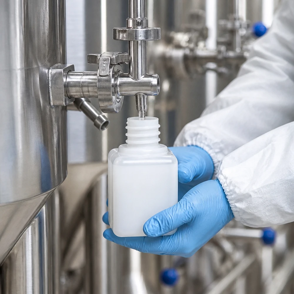Chemikalienflasche 20ml PE-HD Enghals GL18 zur Probenahme in industrieller Produktionsanlage