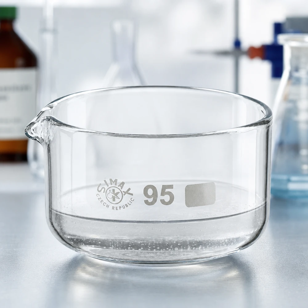Kristallisierschale 300ml Borosilikatglas mit Ausguss Boden-ø95mm SIMAX für Labor und Industrie