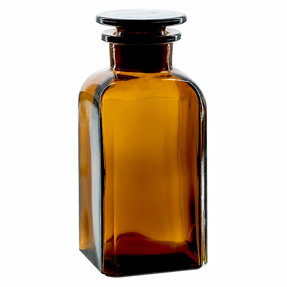 Vierkantflasche 350ml braun Weithals Glasstopfen Vierkantflasche 350ml Braunglas Weithals mit Glasstopfen für professionelle Lagerung und Abfüllung