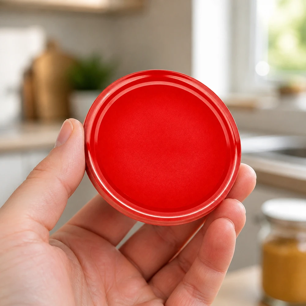 82mm BasicSeal Deckel rot (TO82) UNiTWIST 82mm BasicSeal Twist-Off-Deckel TO82 in Rot aus Metallblech für gewerbliche Abfüllung in Großmengen