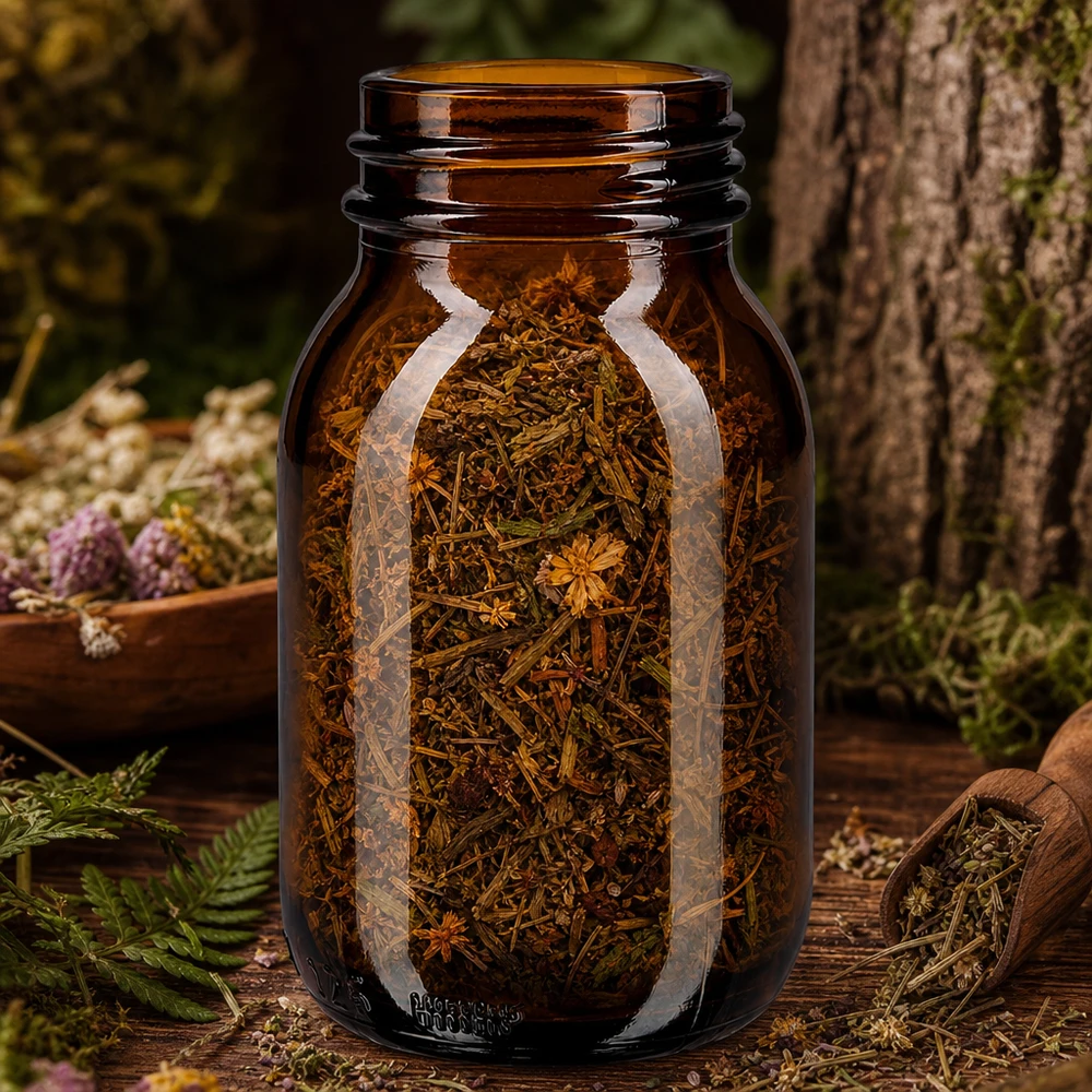 125ml Weithalsflasche aus Braunglas mit Kräutern befüllt für professionelle Lagerung und gewerblichen Einsatz