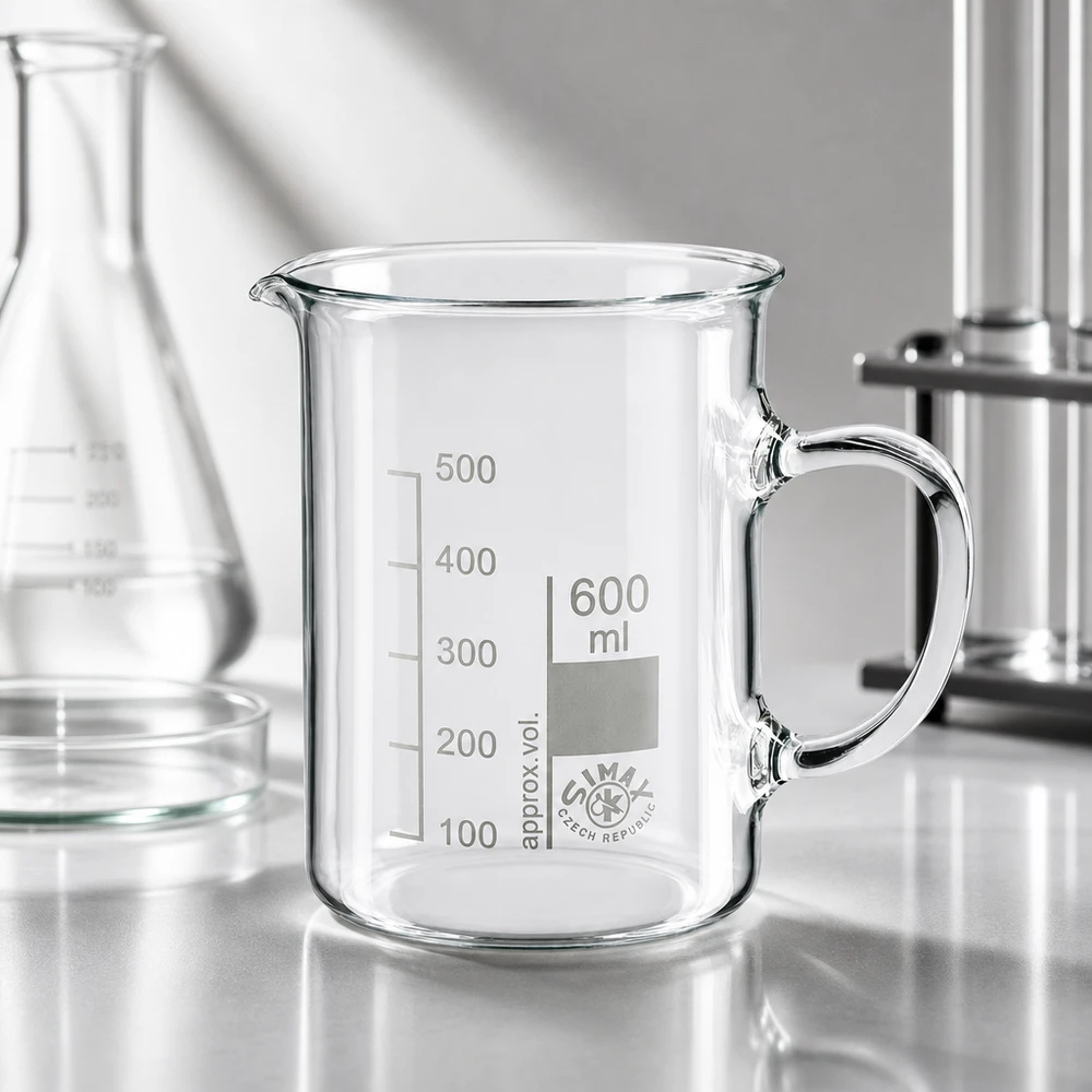 Becherglas 600ml Borosilikatglas, mit Henkel Becherglas 600 ml Borosilikatglas mit Henkel von SIMAX für professionellen Laboreinsatz