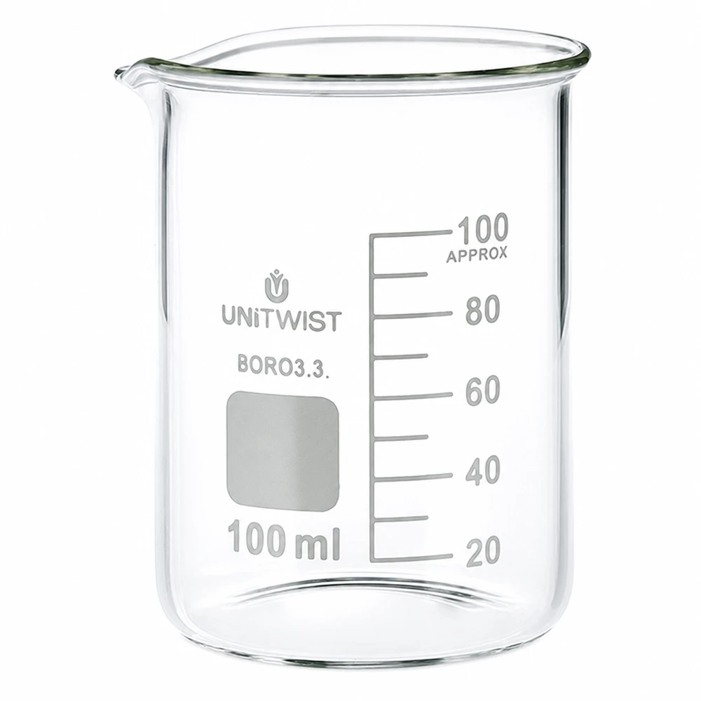 Becherglas 100ml Borosilikat, niedrige Form UNiTWIST Becherglas 100ml Borosilikat 3.3 niedrige Form UNiTWIST für professionellen Laboreinsatz