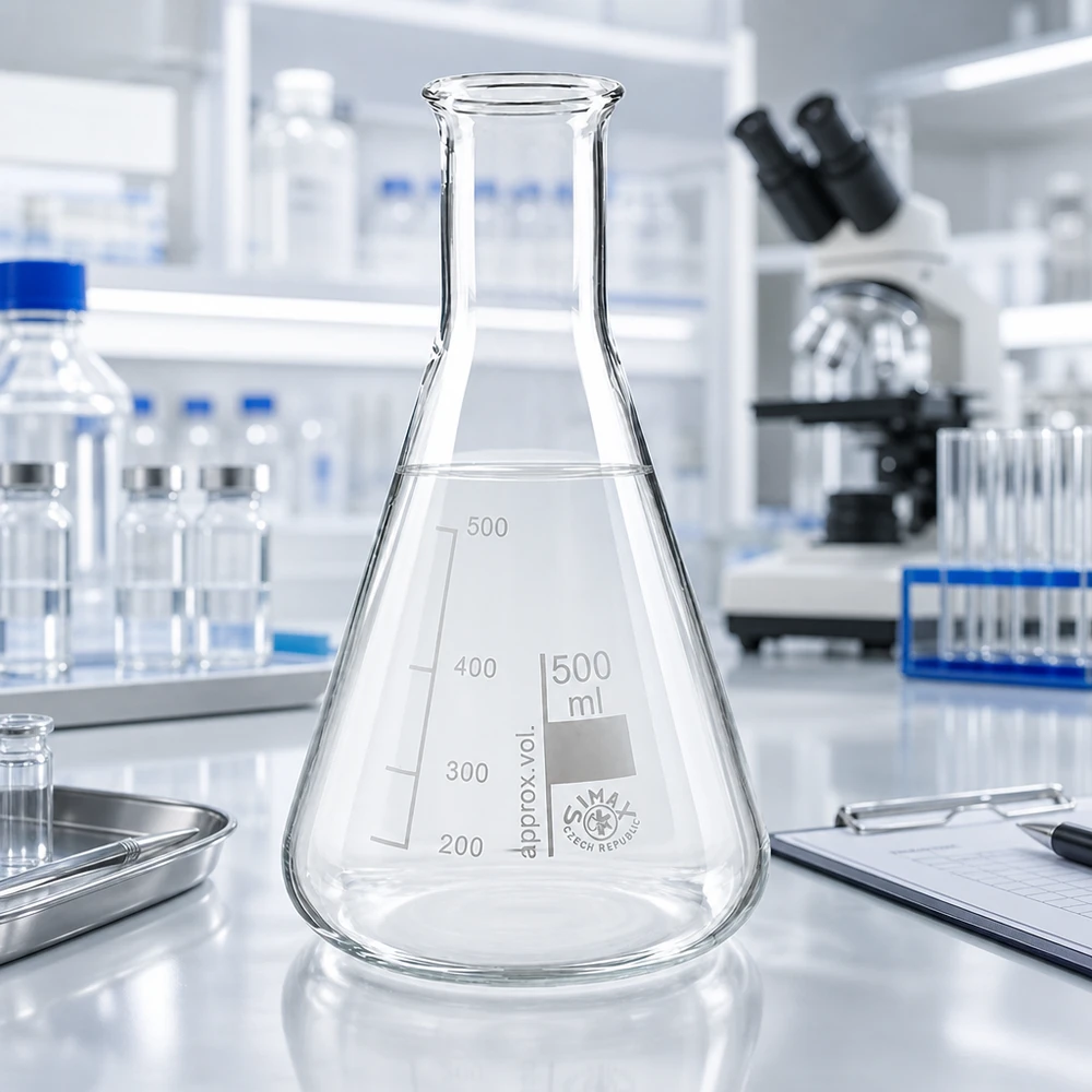 Erlenmeyerkolben 500ml Enghals aus Borosilikatglas für professionelle Laboranwendungen bei Pacadura.de