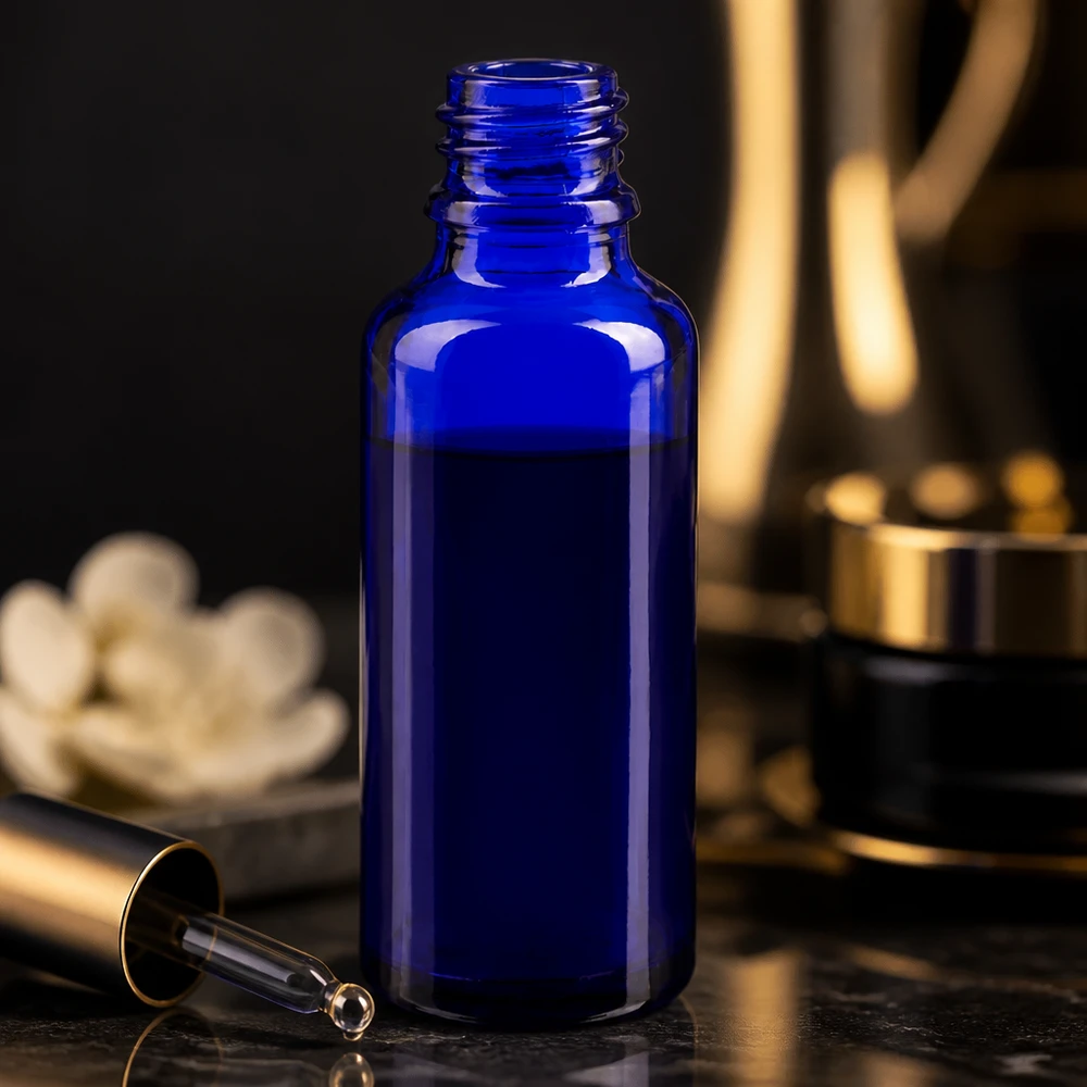 Tropfflasche 30ml DIN 18 BLAUGLAS 30ml Apothekerflasche ApoGlas aus blauem Borosilikatglas für professionellen Einsatz im Fachhandel