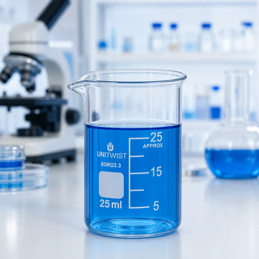 Becherglas 25ml Borosilikat niedrige Form UNiTWIST für Labor und Gewerbe professionell