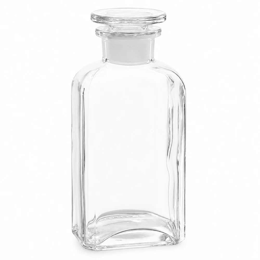 Vierkantflasche 250ml klar Weithals Glasstopfen Vierkantflasche 250ml Klarglas Weithals mit Glasstopfen für professionellen Labor- und Gewerbeeinsatz