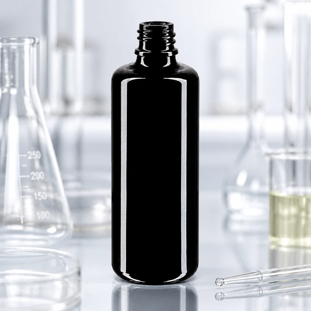 Violettglas Flasche 100ml DIN 18 (Mironglas) 100ml Tropfflasche Orion aus Violettglas Miron für professionelle Anwendung im Labor und Fachhandel