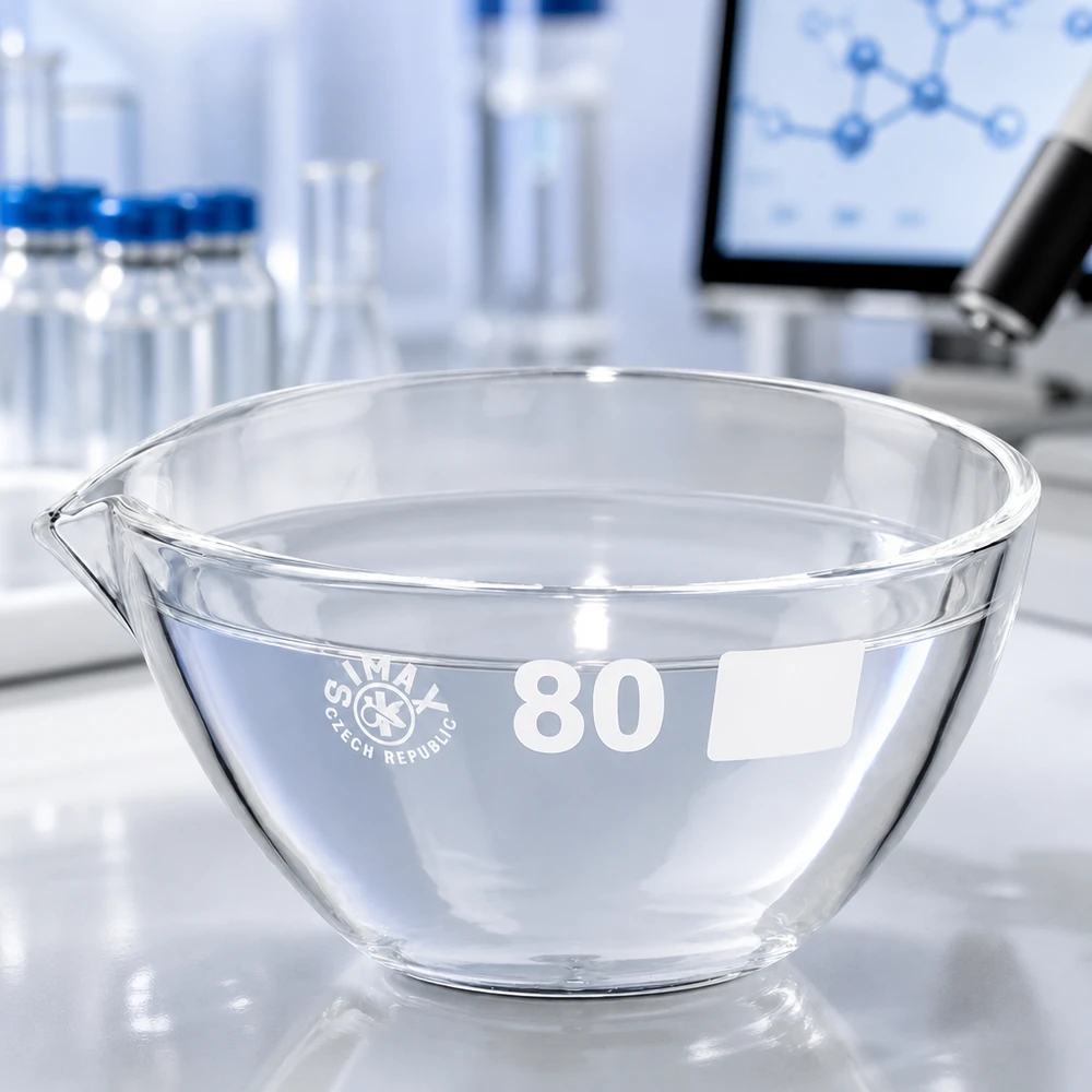 90ml Abdampfschale mit Ausguss Borosilikat ø80mm Abdampfschale 90ml Borosilikat mit Ausguss ø80mm für Labore und professionelle Anwendungen bei Pacadura