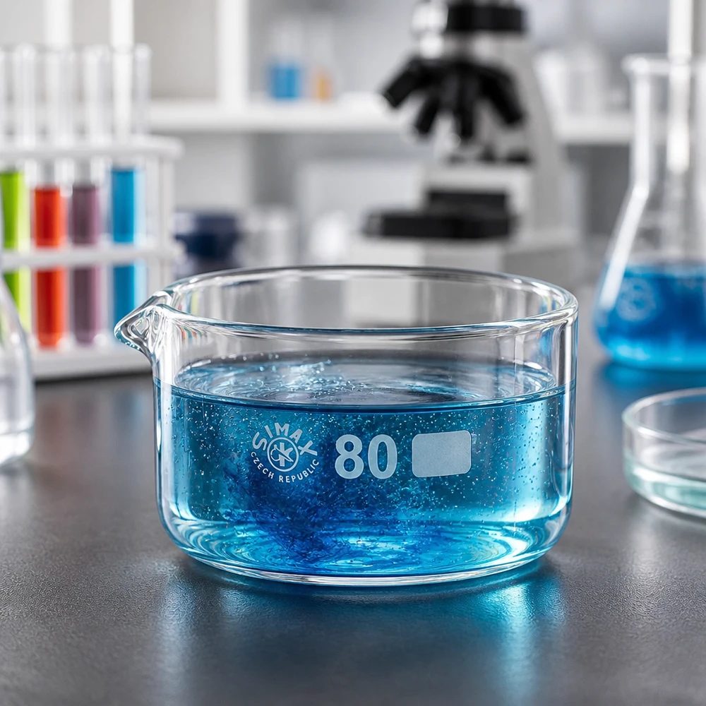 150ml Kristallisierschale mit Ausguss Borosilikat ø80mm Simax Kristallisierschale 150ml Borosilikatglas ø80mm mit Ausguss für Labor und Gewerbe