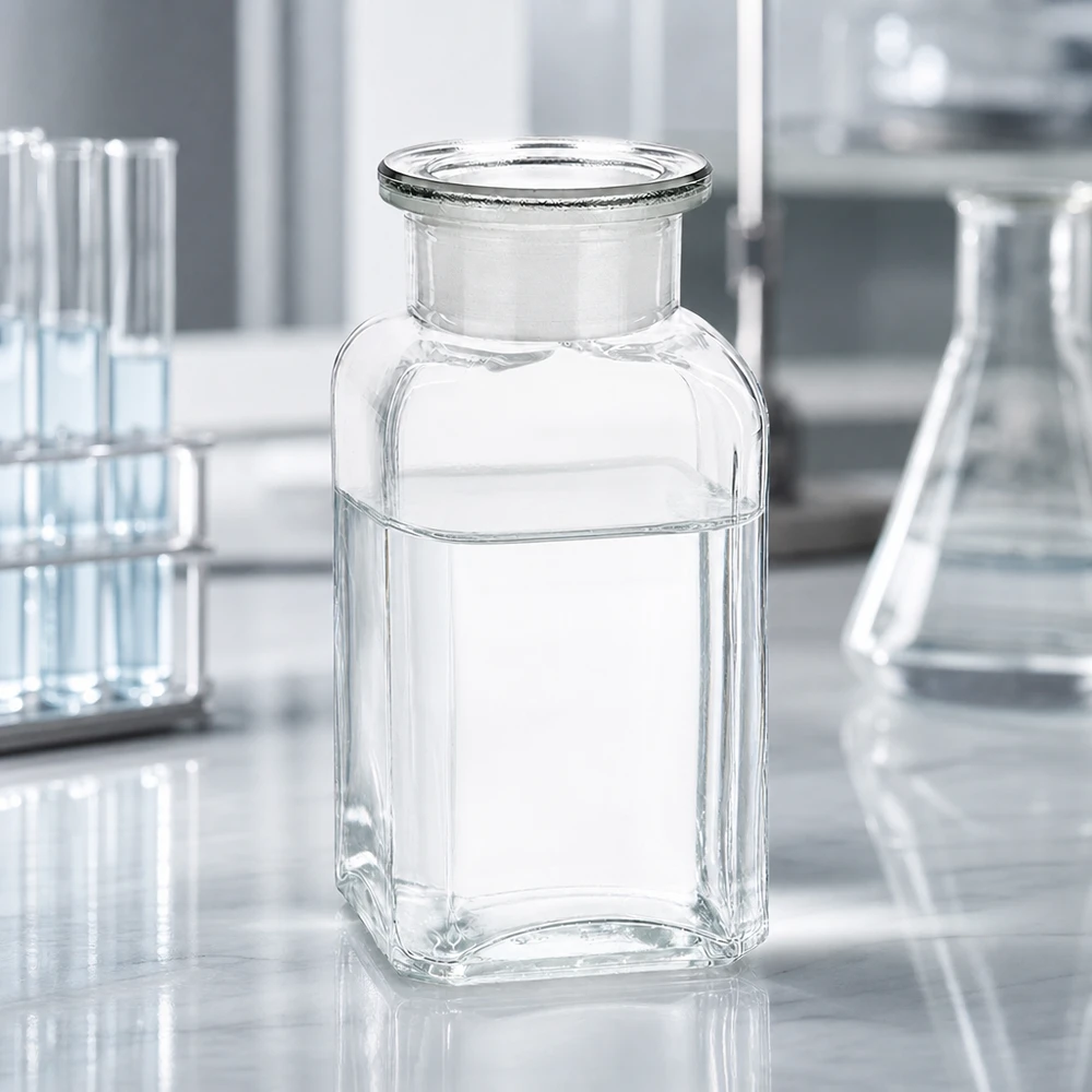 Vierkantflasche 100ml klar Weithals Glasstopfen Vierkantflasche 100ml Klarglas Weithals mit Glasstopfen für Labor und Gewerbe