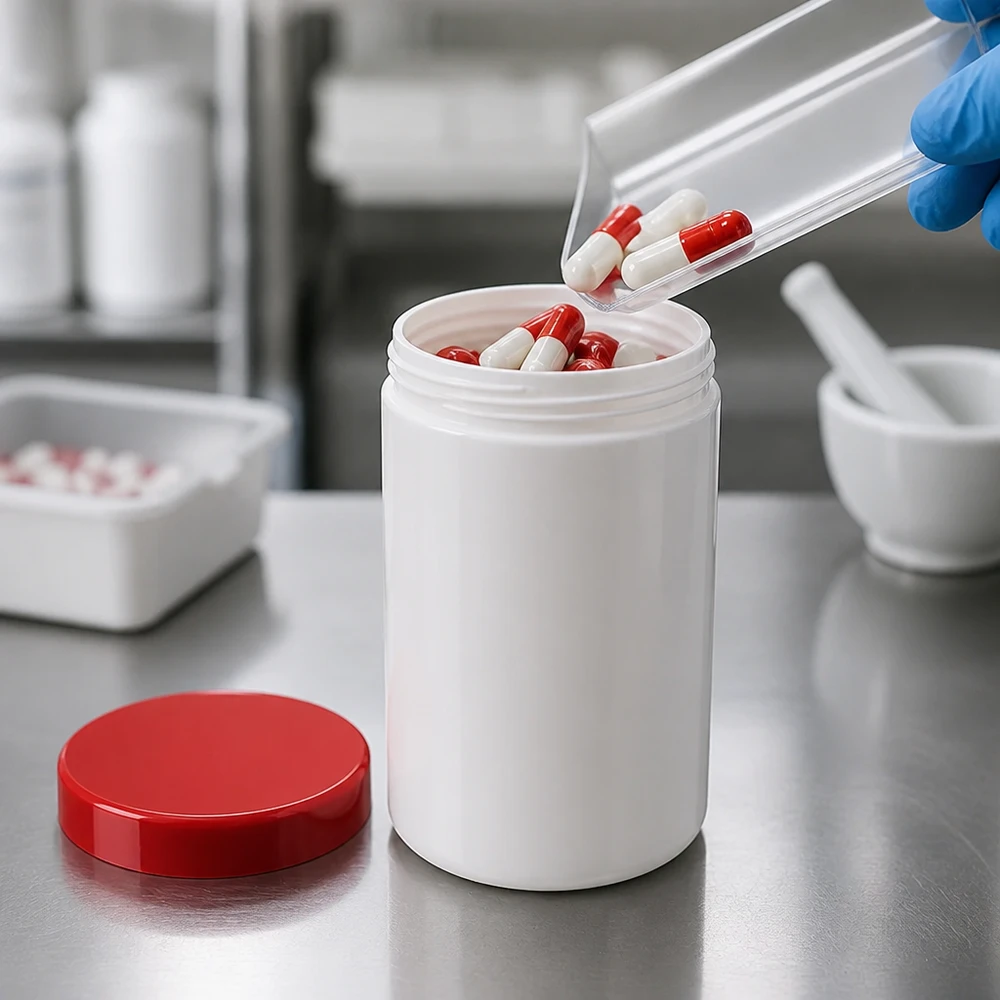 Salbenkruke 250g weiß PP-Kunststoff mit rotem Schraubdeckel für pharmazeutische und kosmetische Abfüllung