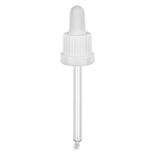 Glas-Tropfpipette weiß/weiß 18mm PL78 Originalitätsverschluss Glas-Tropfpipette weiß/weiß 18mm PL78 Originalitätsverschluss