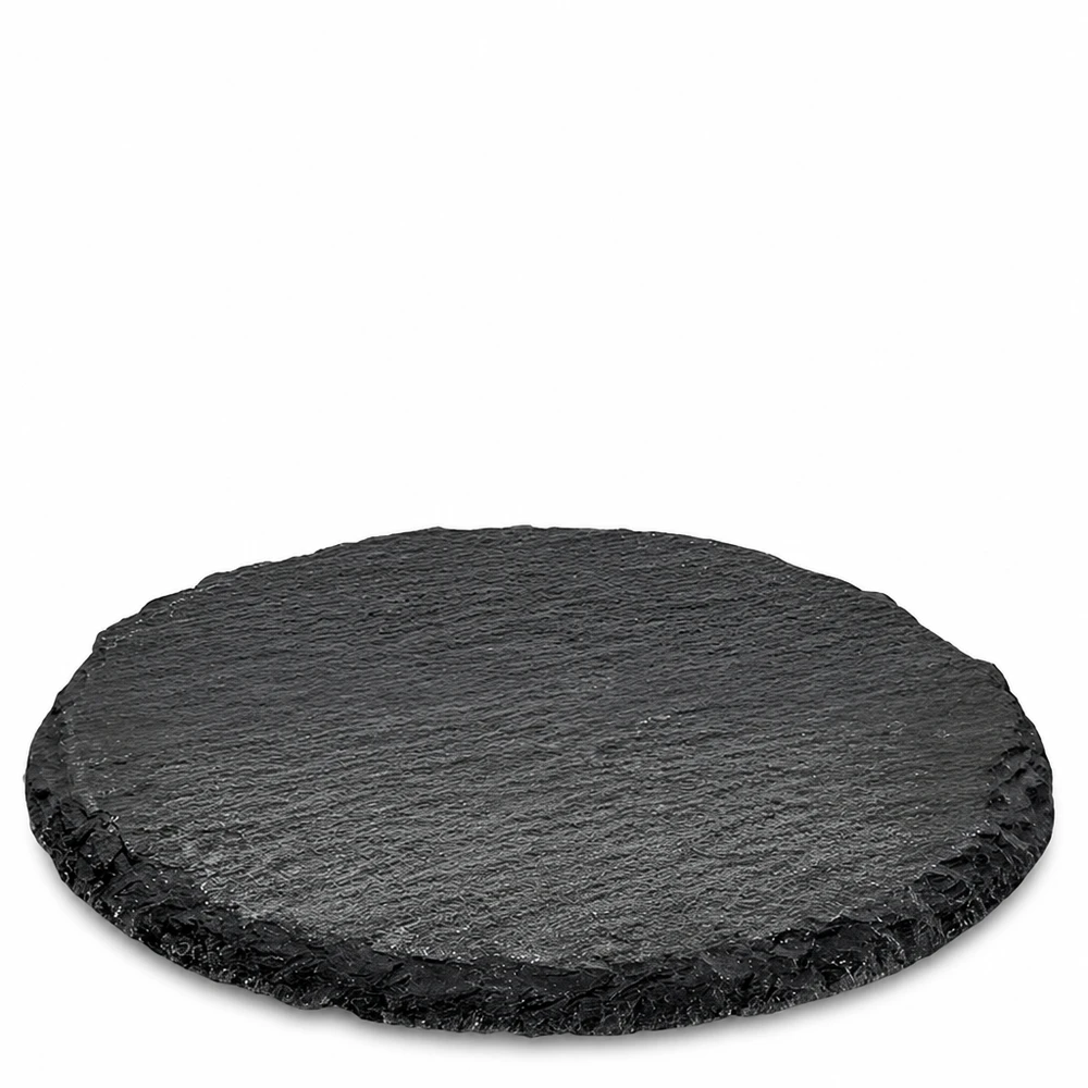 Servierplatte aus Schiefer rund ø150mm Runde schwarze Schieferplatte 15cm Durchmesser als Servierplatte mit natürlicher Steinstruktur und rauer Kante