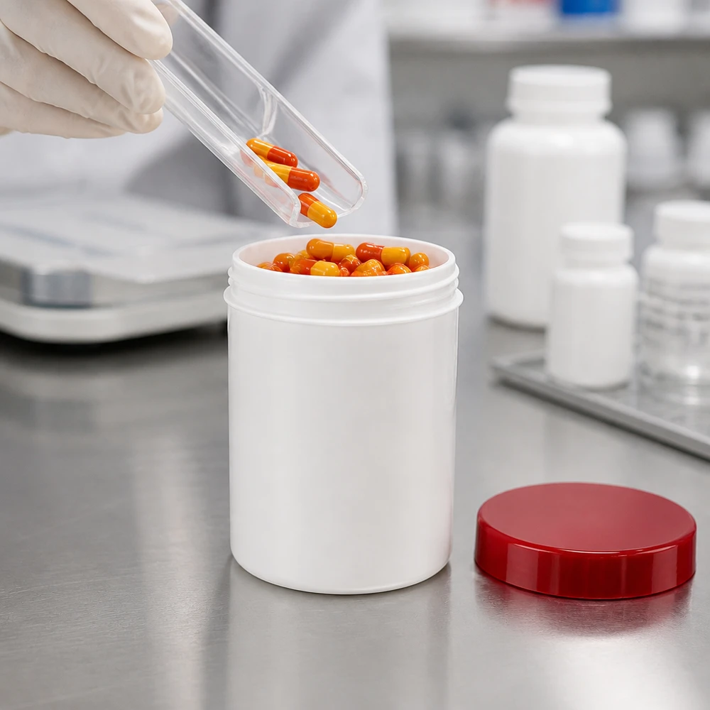 Weiße PP-Salbenkruke 150g mit rotem Schraubdeckel für pharmazeutische und gewerbliche Abfüllung