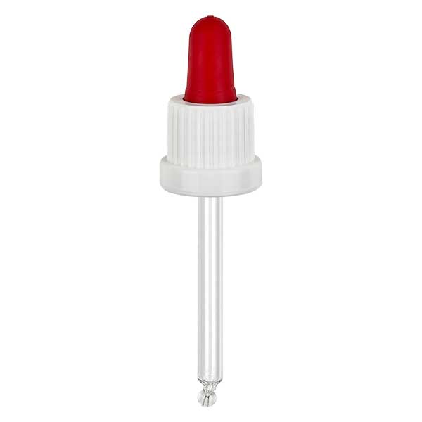 Glas-Tropfpipette weiß/rot 18mm PL66 Originalitätsverschluss Glas-Tropfpipette weiß/rot 18mm PL66 Originalitätsverschluss