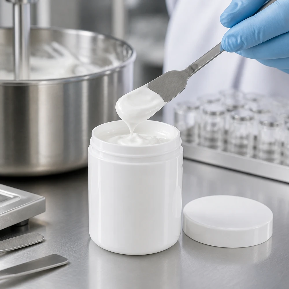 Salbenkruke 300g weiß PP Kunststoff mit Schraubdeckel für pharmazeutische und kosmetische Abfüllung
