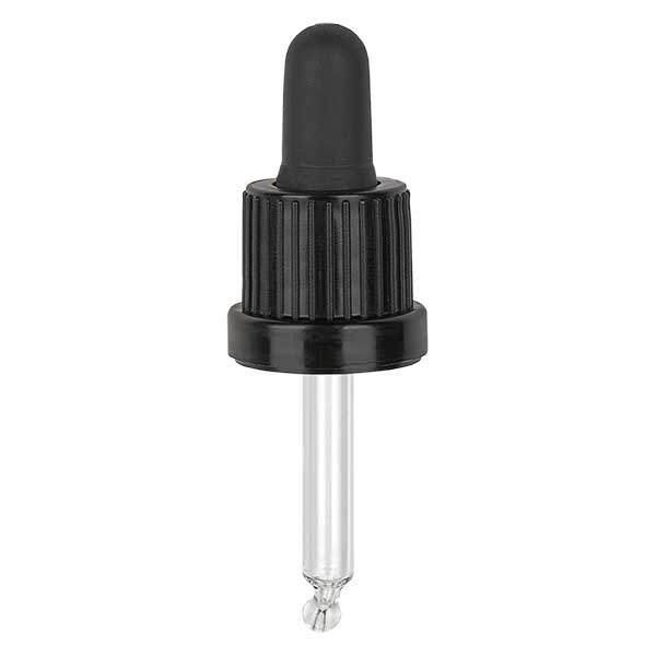 Glas-Tropfpipette, schwarz/schwarz PL44 Originalitätsverschluss III Glas-Tropfpipette, schwarz/schwarz PL44 Originalitätsverschluss III