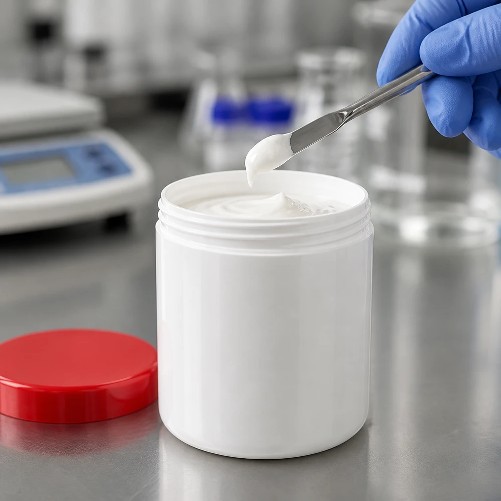Salbenkruke 20g weiß mit rotem Schraubdeckel (Polypropylen) Salbenkruke 20g weiß PP mit rotem Schraubdeckel für pharmazeutische und kosmetische Abfüllung