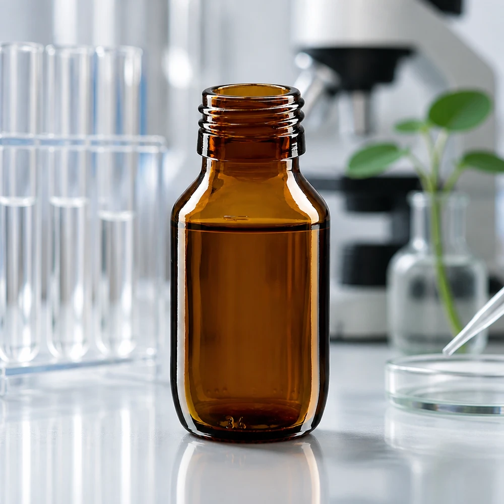 50ml Medizinflasche braun, ohne Verschluss PP28 ApoGlas 50ml Medizinflasche braun Apothekerglas PP28 Gewinde ohne Verschluss für professionelle Anwendung