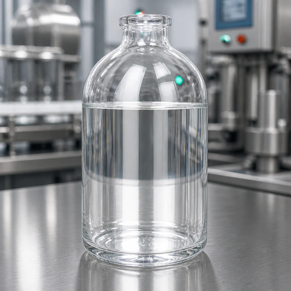 Injektionsflasche Klarglas 100ml Injektionsflasche Klarglas 100ml für pharmazeutischen und gewerblichen Einsatz auf Edelstahloberfläche