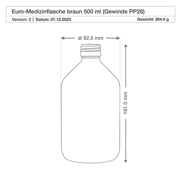 500ml Medizinflasche klar, ohne Verschluss PP28 ApoGlas 500ml Medizinflasche klar, ohne Verschluss PP28 ApoGlas