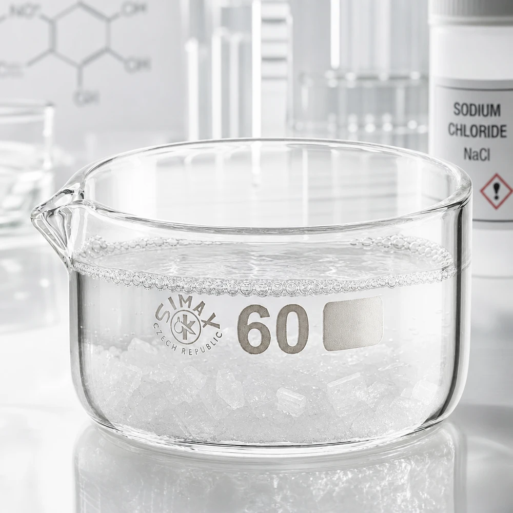 60ml Kristallisierschale mit Ausguss Borosilikat ø60mm Kristallisierschale 60ml mit Ausguss aus Borosilikatglas ø60mm für professionelle Labore Simax