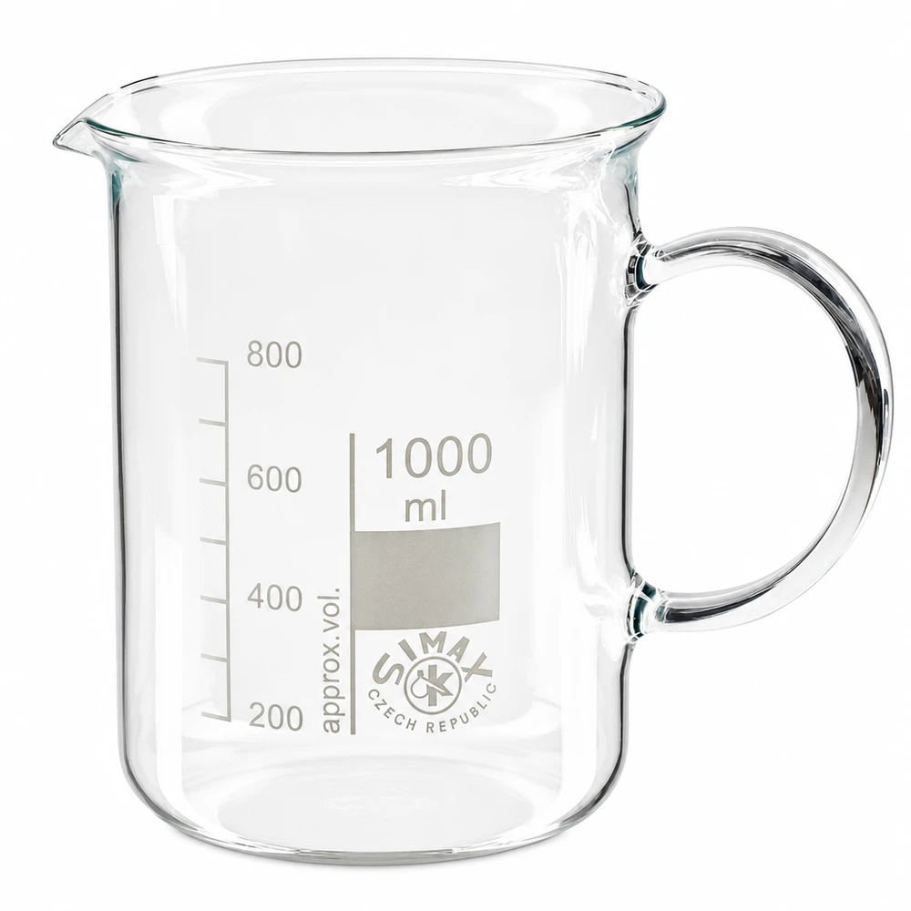 Becherglas 1000ml Borosilikatglas, mit Henkel Becherglas 1000 ml Borosilikatglas mit Henkel von Simax für professionellen Laboreinsatz