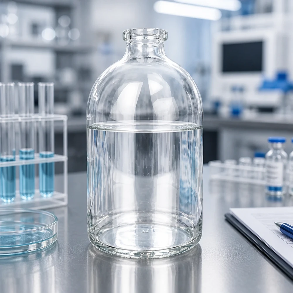 Injektionsflasche Klarglas 100ml Injektionsflasche Klarglas 100ml für pharmazeutischen und gewerblichen Einsatz auf Laborarbeitsfläche