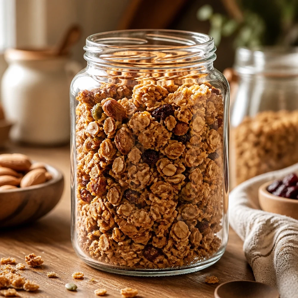 Rundglas UNiTWIST Runda795 795ml mit Granola gefüllt Einmachglas Lebensmittel Gewerbe Vorratsglas