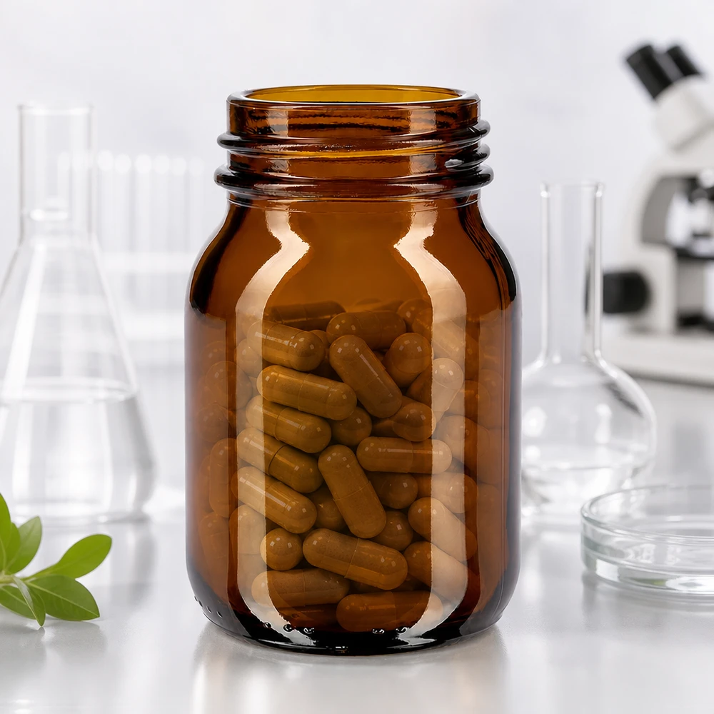 75ml Weithalsflasche Braunglas mit DIN 40 Mündung 75ml Braunglas Weithalsflasche DIN 40 für pharmazeutische Kapseln und professionelle Laboranwendungen