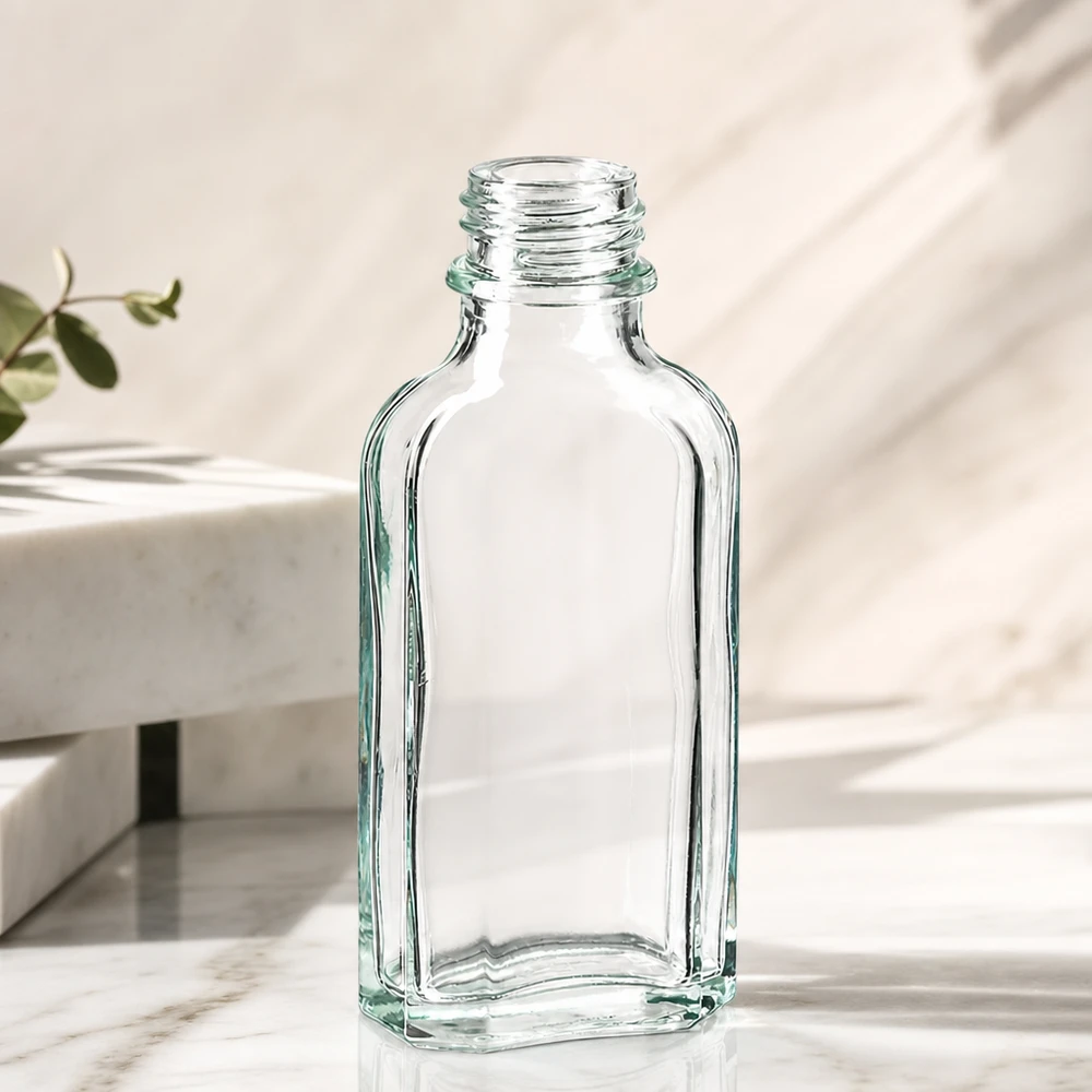 50 ml Meplatflasche klar aus Glas mit DIN22 Gewinde für professionelle Abfüllung im Großhandel