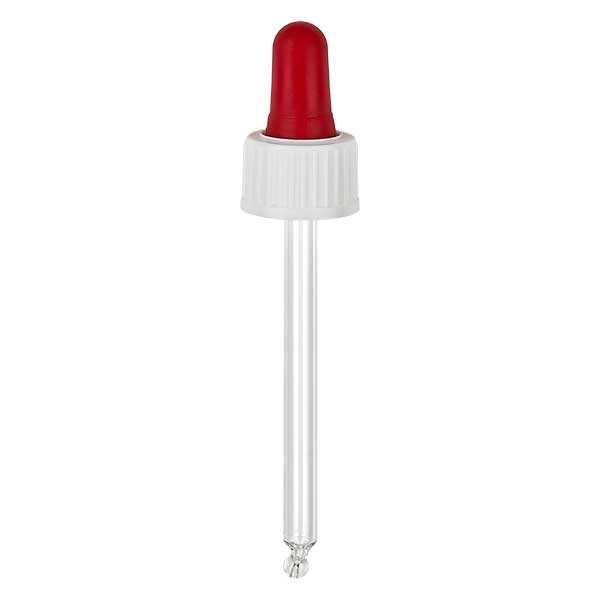 Glas-Tropfpipette weiß/rot 18mm PL78 Standard Glas-Tropfpipette weiß/rot 18mm PL78 Standard