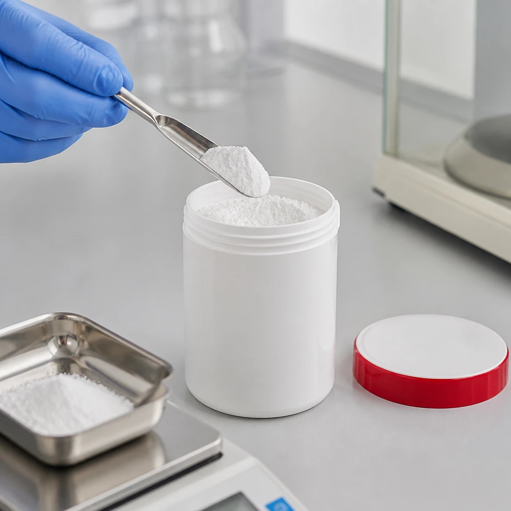 Salbenkruke 500g weiß PP-Kunststoff mit rotem Schraubdeckel für professionelle Abfüllung im Labor