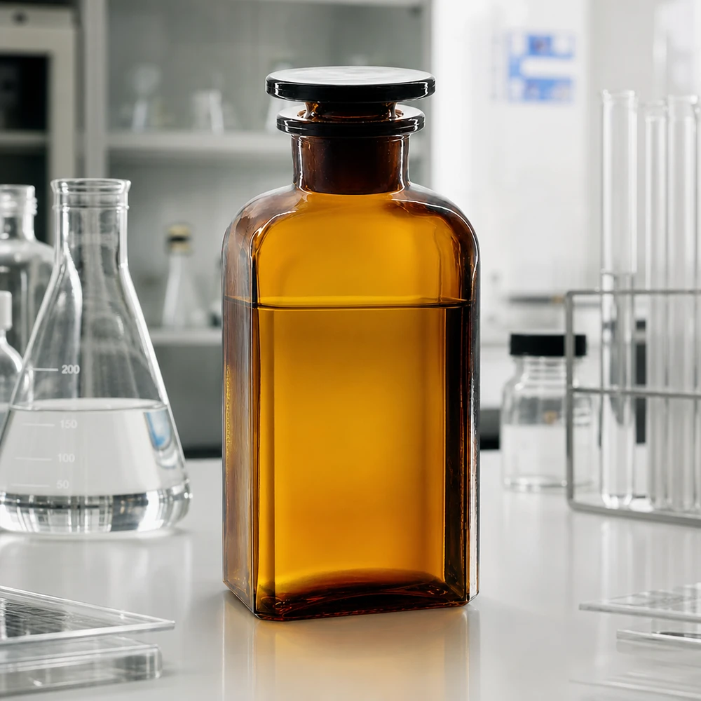 Vierkantflasche 250ml Braunglas Weithals mit Glasstopfen für Labor und Fachhandel Pacadura