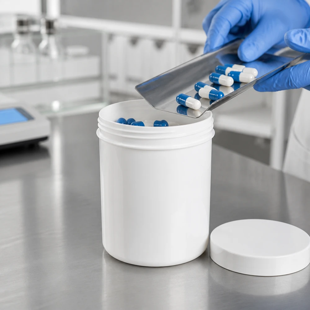 Salbenkruke 10g weiß mit weißem Schraubdeckel (Polypropylen) Salbenkruke 10g aus weißem PP-Kunststoff mit Schraubdeckel für professionellen pharmazeutischen Einsatz