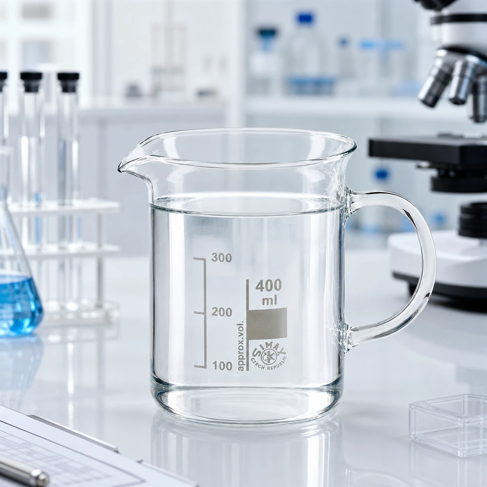 Becherglas 400ml Borosilikatglas, mit Henkel Becherglas 400ml Borosilikatglas mit Henkel für Labor und Gewerbe von Simax
