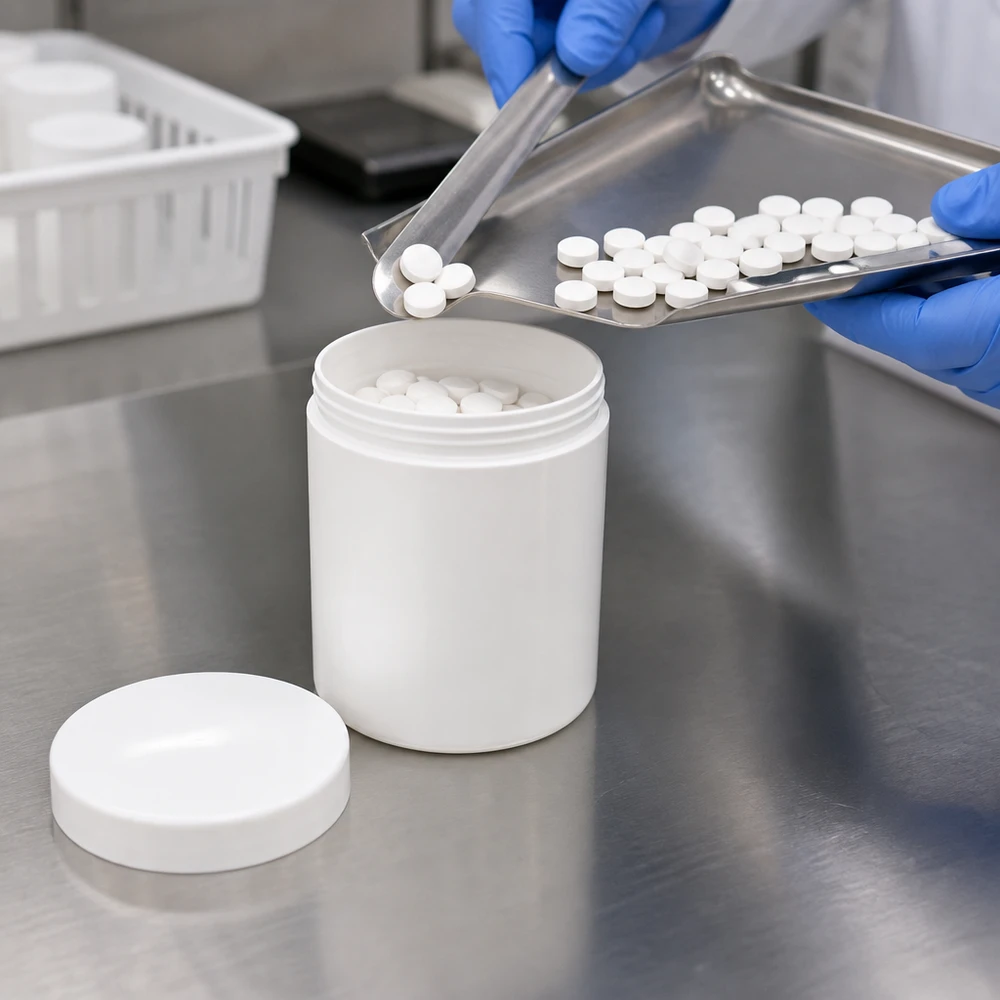 Salbenkruke 30g weiß mit weißem Schraubdeckel (Polypropylen) Weiße PP-Salbenkruke 30ml mit Schraubdeckel für professionelle pharmazeutische Abfüllung im Fachhandel