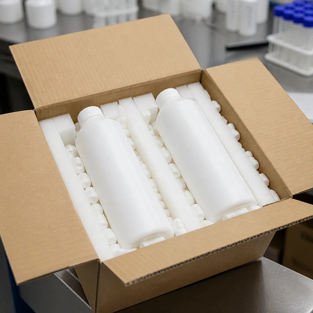Apothekenflasche HDPE 250ml weiß, ohne Verschluss Apothekerflasche HDPE 250ml weiß ohne Verschluss in Karton mit Schaumstoffverpackung für gewerblichen Einsatz
