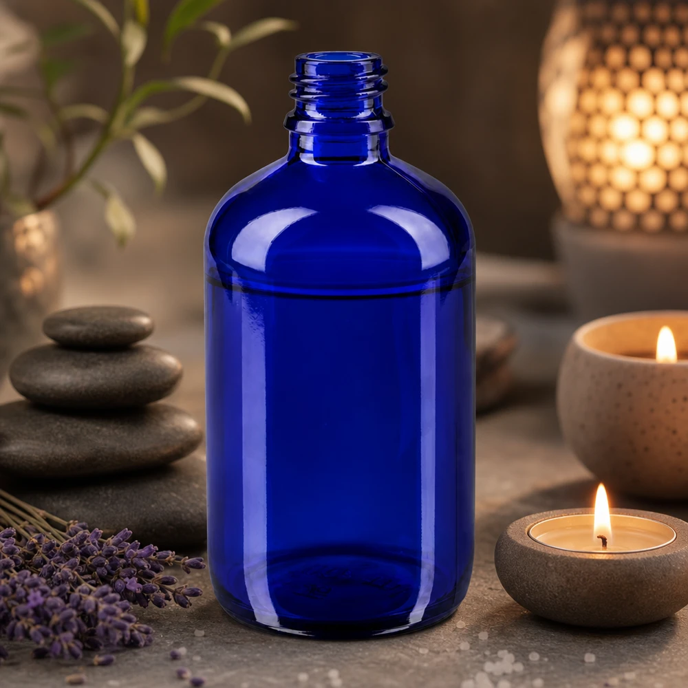 Tropfflasche 100ml DIN 18 BLAUGLAS 100ml blaue Apothekerflasche aus hochwertigem Glas für professionelle Anwendung in Pharmazie und Kosmetik