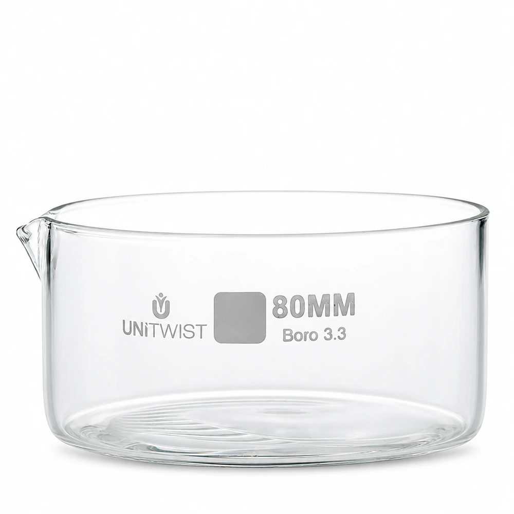 Kristallisierschale 80mm Borosilikatglas 3.3 UNiTWIST flache Glasschale für Labor und Gewerbe