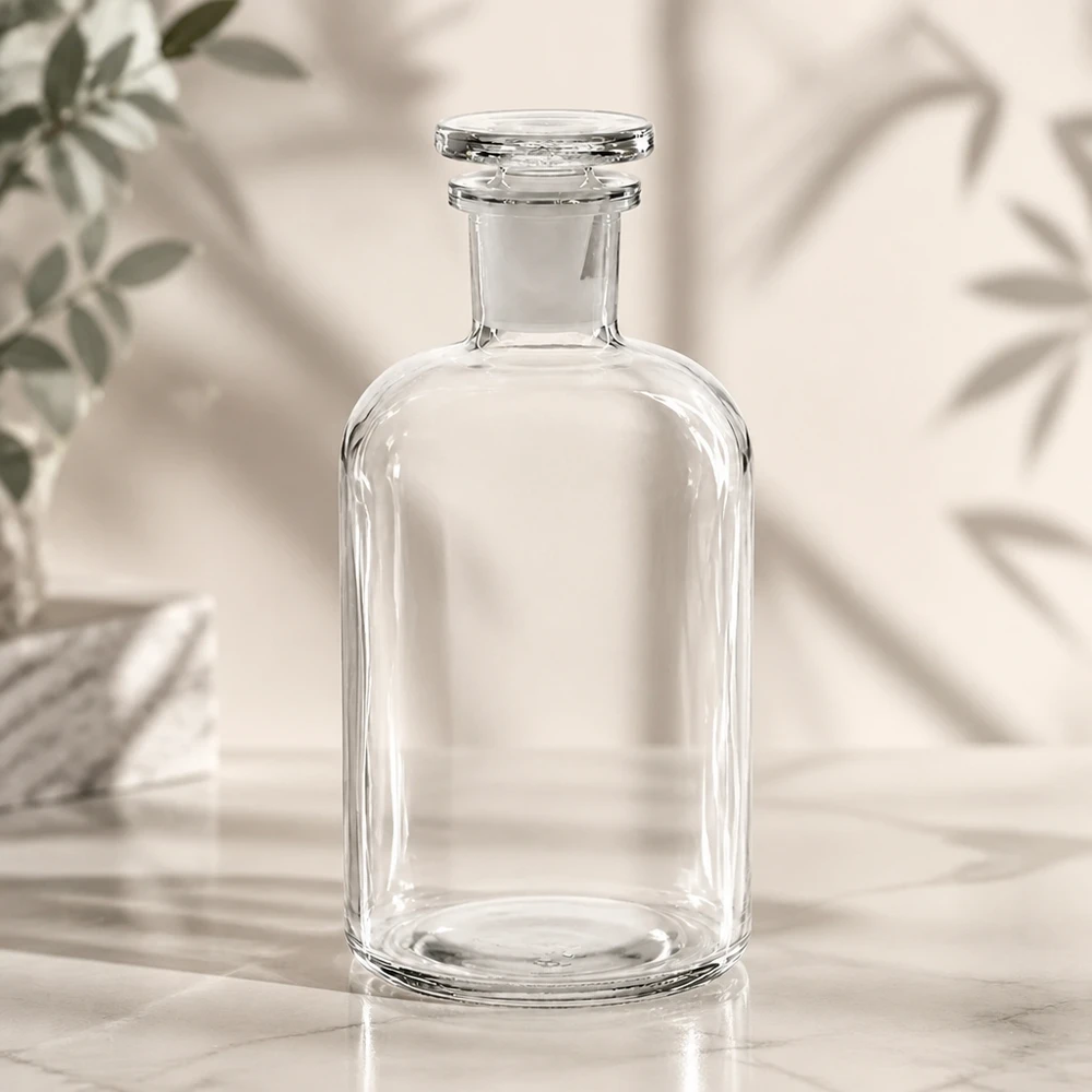 Rundschulterflasche 500ml klar Enghals Glasstopfen Rundschulterflasche 500ml klar Enghals mit Glasstopfen aus Klarglas für gewerblichen Einsatz