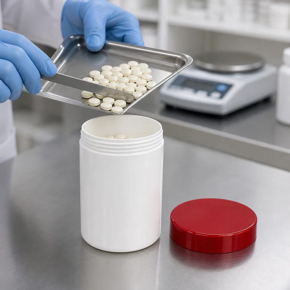 Salbenkruke 150g weiß mit rotem Schraubdeckel (Polypropylen) Salbenkruke 150g weiß PP-Kunststoff mit rotem Schraubdeckel für pharmazeutische Abfüllung