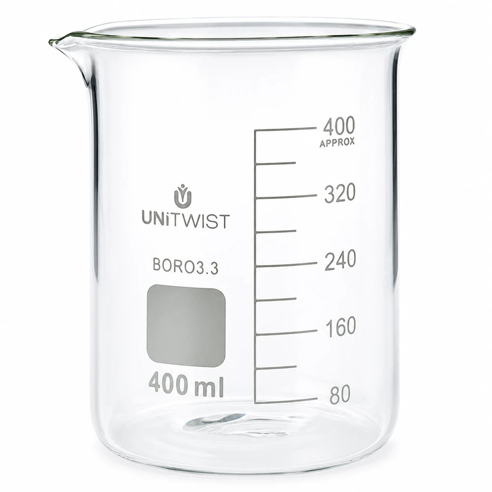 Becherglas 400ml Borosilikat, niedrige Form UNiTWIST Becherglas 400ml Borosilikat 3.3 niedrige Form UNiTWIST für Labor und Gewerbe