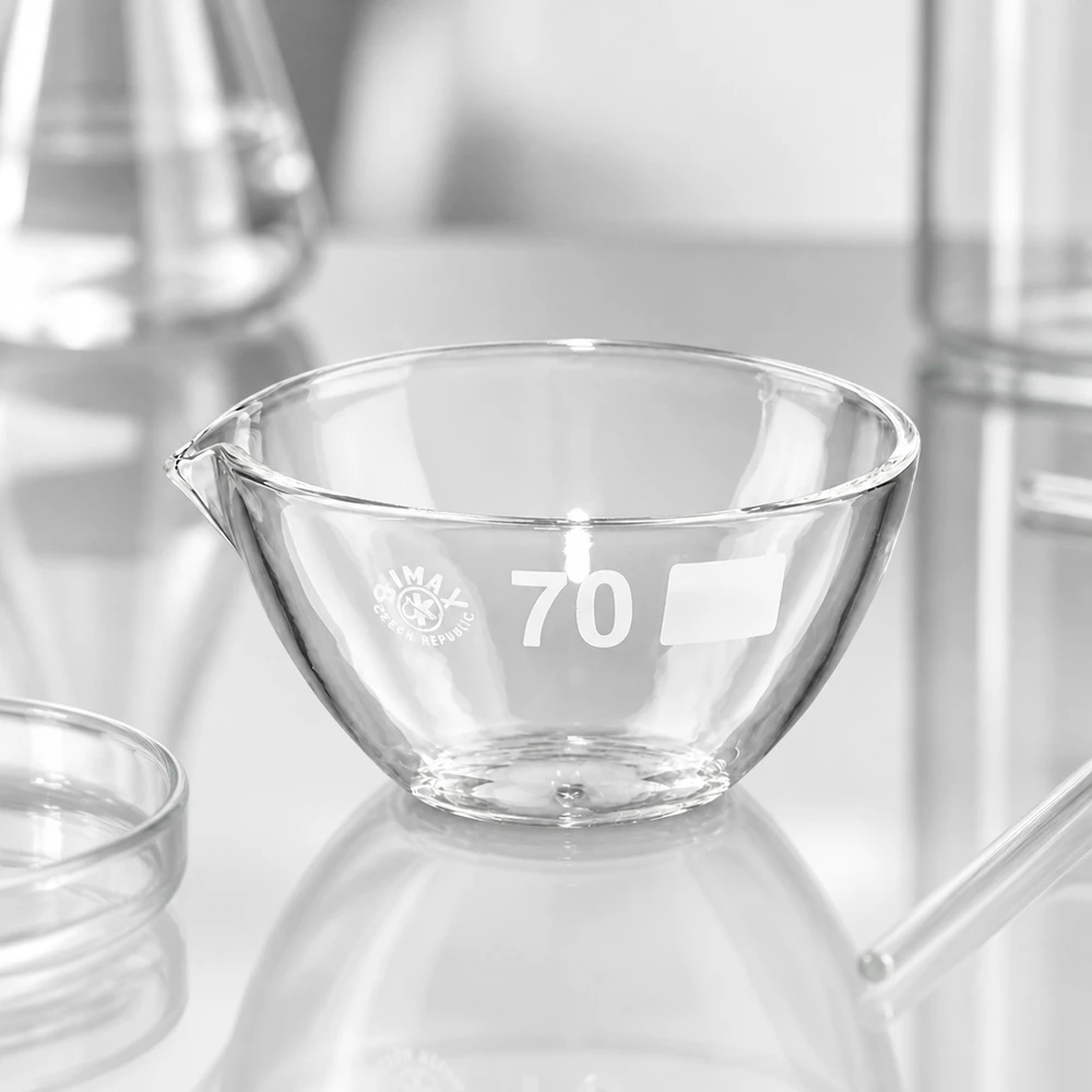 60ml Abdampfschale Borosilikat mit Ausguss ø70mm für professionelle Laboranwendungen bei Pacadura.de